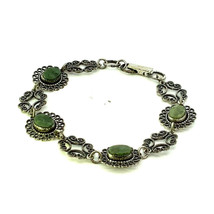 Antique Sterling Signed Beau Handmade Oval Connemara Filigree Link Bracelet sz 7 - £58.33 GBP