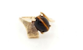 14k Yellow Gold Vintage Ring With Tiger Eye Stone - $299.00