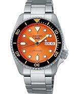 SEIKO Men's Watch Orange Satin Dial Silver Stainless Steel Band 5 Sports - $259.95