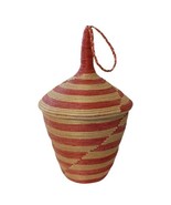 African Tutsi Rwanda Basket Woven Coiled Pointed Cone Lid Bohemian Red W... - £19.45 GBP