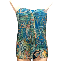Ralph Lauren Blue Paisley Calypso Flyaway 1 Piece Swimsuit Size 8 Strapless - £22.48 GBP