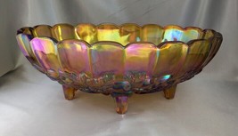 Vintage INDIANA Iridescent Amber/Marigold Carnival Glass Footed Oval Fru... - $19.50