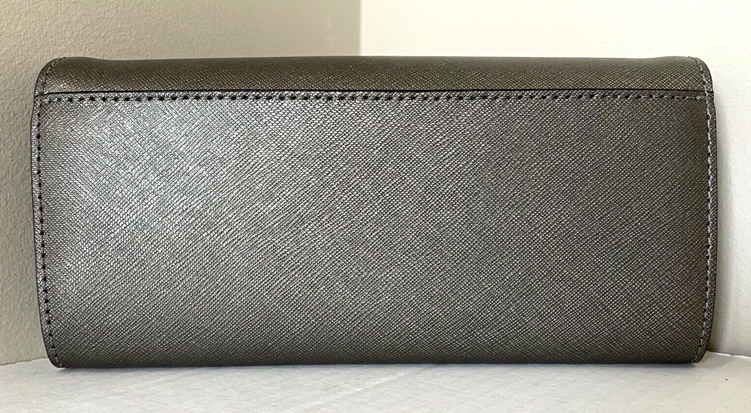 New Michael Kors Jet Set Travel Carryall Flap Wallet Metallic Leather Nickel Item image 2