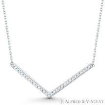 V-Bar Chevron CZ Crystal .925 Sterling Silver w Rhodium Pendant &amp; Chain Necklace - £25.14 GBP