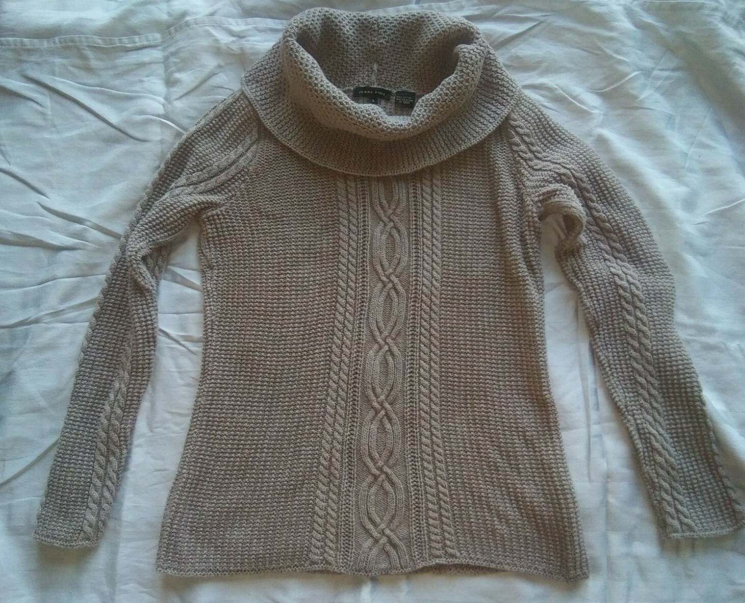 Jeanne Pierre Women Beige Cable Knit Cowl Neck Long Sleeve Sweater Small... - $7.92