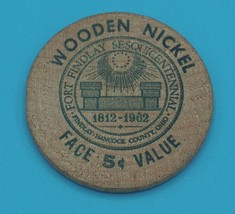 Wooden Nickel First National Bank Ohio Bank Findlay Ohio Sesquitennial - $9.89