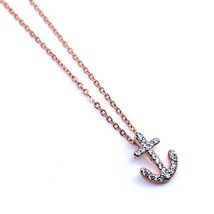 Women&#39;s Anchor Necklace Cable Chain Sterling Silver 925 Round Cubic Zirconia - £22.44 GBP