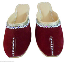 Women Slippers Indian Handmade Clogs Leather Mojari Maroon US 10  - £34.65 GBP