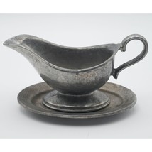 Vintage Wilton Armetale Plough Tavern Pewter Gravy Boat with Underplate - £24.88 GBP