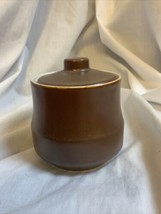 Vintage Stoneware Lidded Sugar Bowl Cocolate Brown White Striped Rim - £11.47 GBP