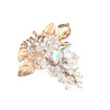 Crystal Glass Brooch Faceted Iridescent AB Beads Vintag Gold Tone Settin... - $21.77