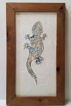 Textured Plaster Art Lizard Gecko Multi Color Framed Signed Handmade 18x11     - £48.13 GBP