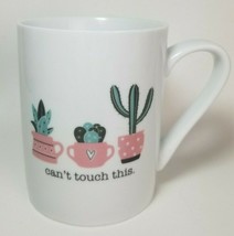 Can&#39;t Touch This Cactus Cacti Pink Teal Mug Cup 15 oz 10 Strawberry St Novelty - £11.83 GBP