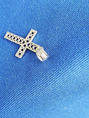 Vintage Deco CROSS Pendant 14k WHITE GOLD Filigree Heart Love Hand Made Designer Item image 11