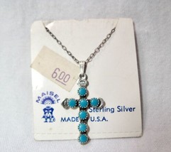 Vintage Navajo Sterling Silver Masiel&#39;s Turquoise Necklace K817 - £51.37 GBP