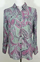 Croft and Barrow Womens Top Small Button Down Paisley Multicolor Long Sl... - £15.63 GBP