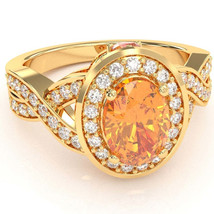 Three Stone Citrine Diamond Peekaboo Halo Engagement Ring In 14k Yellow Gold - £631.97 GBP