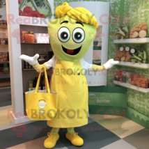 Lemon Yellow Pesto Pasta mascot costume character dressed with a Culottes and To - £1,000.63 GBP