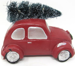 Red VW Beetle Bug Car Lights Up Bottle Brush Tree 7&quot; Silver Trim Ceramic C - £12.52 GBP