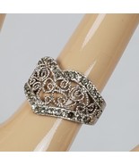 Vintage Victorian Style Heart Ring Size 9 Silver Tone - $231.62 MXN