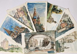Watercolor Paintings Moscow Cityscape Lot Russia Landscape KEPA 1990 - £139.09 GBP