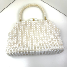 Vintage Cream Beaded Purse Faux Pearl Snap Closure. Made In Hong Kong 60’s?? - $18.69