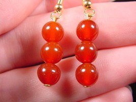 (EE447-f) 6m Orange CARNELIAN bead gemstone dangle gold wire hook earrings - £9.80 GBP