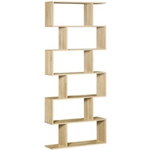 HOMCOM 6-Shelf S-Shaped Bookcase | Wooden Display Stand | Oak Finish - $168.99