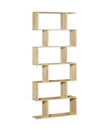HOMCOM 6-Shelf S-Shaped Bookcase | Wooden Display Stand | Oak Finish - $237.05 CAD