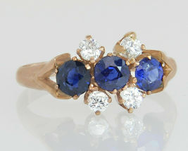 Antique 14K Yellow Gold Over 1.76ct Diamond &amp; Blue Sapphire Art Deco Party Ring - £75.95 GBP