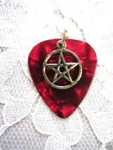 DEEP BLOOD RED CELLULOID GUITAR PICK w 5 POINT PENTACLE STAR PENDANT NEC... - $6.99 CAD