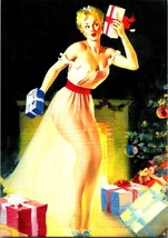 Vintage 1954 Gil Elvgren Postcard Christmas Eve Waiting for Santa Pin-Up - €4,59 EUR