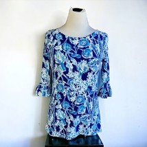 Lilly Pulitzer ladies blue white peplum keyhole pullover tunic top size XS - £35.33 GBP