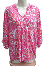 Lilly Pulitzer 2012 Style Pink Seashell Top Signed Gold Buttons Tunic Size Large - $36.10