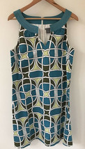 Ann Taylor Green Blue Geometric Patterned 60s Retro Style Shift Dress 12... - £36.95 GBP