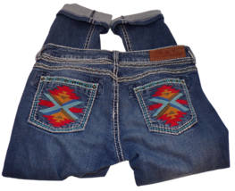 R Cinco Ranch Western Jeans Embroidered Pockets Low Rise Cropped 31 x 26 - $21.73
