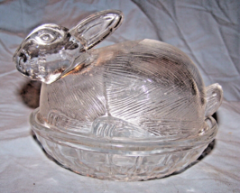 L,E. Smith Clear Glass Rabbit on Nest Covered Candy Dish - £10.98 GBP