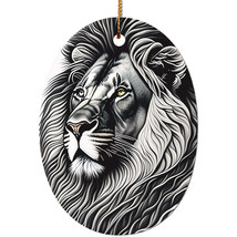 Black And White Drawing Lion Ornament CeramicDecor Xmas Gift For Lion Lover - $16.78