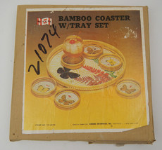 MINT IN BOX Vintage 7pc Bamboo Butterfly Coaster and Tray Set by HiMark - £18.62 GBP