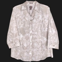 Chico&#39;s Womens Blouse Size 3 Button Front 3/4 Sleeve V-Neck Beige Floral - £10.78 GBP