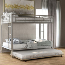 Twin over Twin Bunk Bed with Trundle, Silver - £226.23 GBP