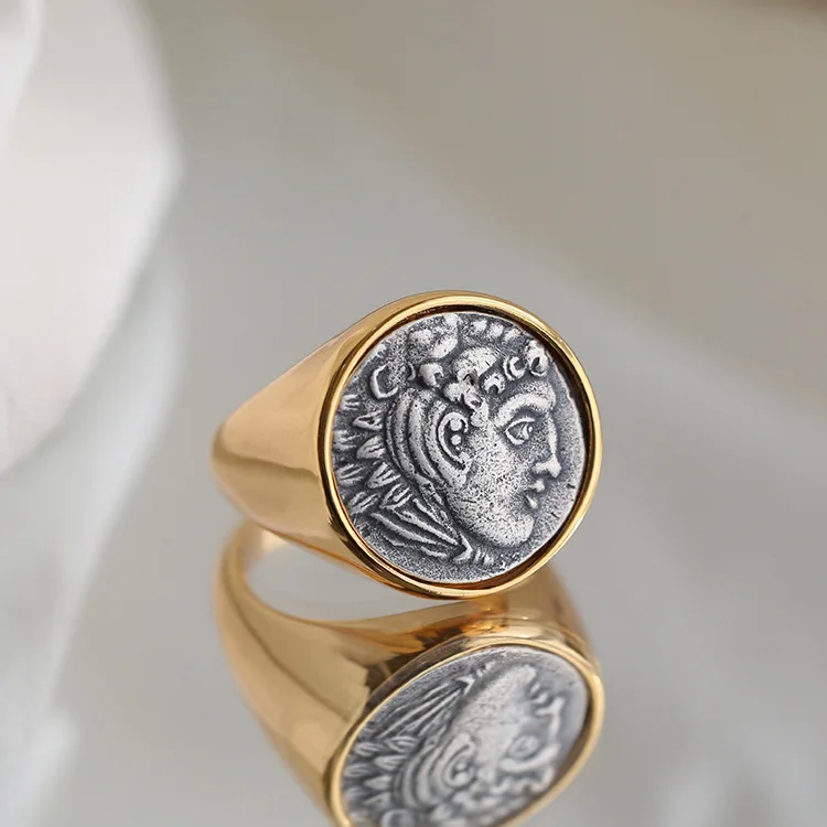 Hot Selling Famous Brand Ancient Roman Coin Ring 925 Silver Electroplating 18K H - £44.94 GBP