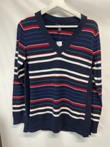 GAP Sweater Top NEW Blue Multi Striped V-Neck Semi Fitted NEW SZ XS, M - $29.67