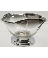 VC) Vintage Silver Tint Thick Glass Triangular Salad Bowl with Silver Base - $14.84