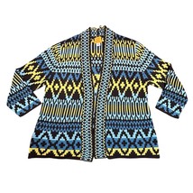 Ruby Rd Cardigan Womens Large Black Yellow Green Aztec Pattern USA Sweat... - $21.88