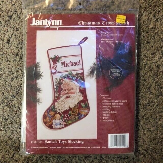 Janlynn Santa’s Toys Stocking NEW 125-129 Christmas Cross Stitch 1994 Vintage - $28.71