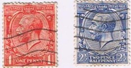 Stamps Great Britain King George V 1p &amp; 2 1/2p Lot of 2 - $0.71
