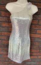 Sleeveless One Shoulder Cocktail Dress Small All Over Silver Gold Sequin... - $6.65