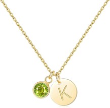 Initial Birthstone Necklace for Women Gold Initial Necklace 14K Gold Pla... - $32.76