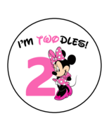 30 MINNIE MOUSE I&#39;M TWODLES STICKERS ENVELOPE SEALS LABELS 1.5&quot; ROUND CU... - $149.06 MXN